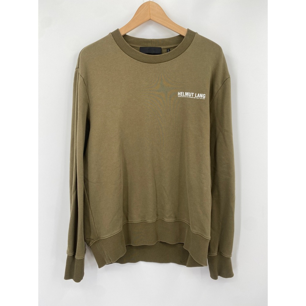 Helmut Lang Sweatshirt Mens‎ XL Olive Green Logo Graphic Crewneck HL063379